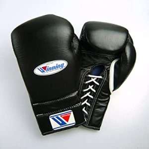 Winning MS-600 Black Lace Up Boxing Gloves 16oz