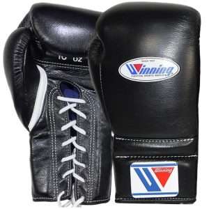 Winning MS-600 Black Lace Up Boxing Gloves 16oz